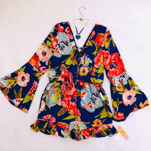 CB by Nordstroms Floral long-sleeve Romper in XL - Picture 2 of 8